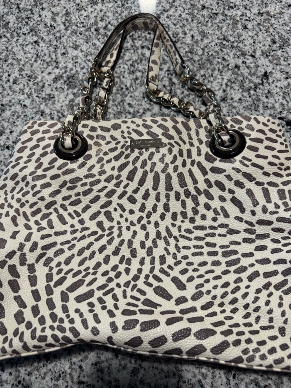kate spade Cream and Gray Patterned Chain-Handle Shoulder Bag